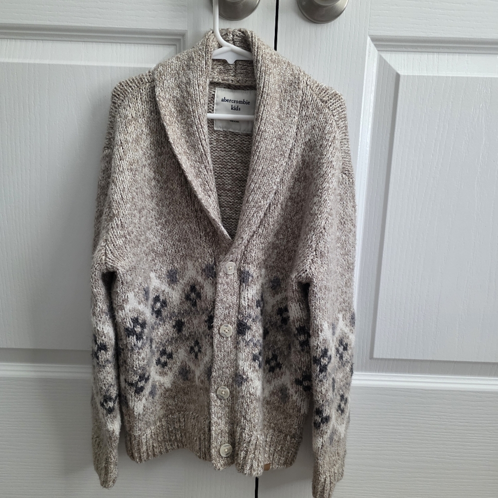 Abercrombie Kids Cardigan Fisherman Cozy Preppy Beige gray Sz 7/8